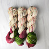 Vintage Red & Green Christmas - Hand dyed assigned pooling yarn -SW Merino choose your base fingering sock dk lace bulky aran - white with speckles and a pop of muted red and green