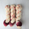 Vintage Red Christmas - Hand dyed assigned pooling yarn -SW Merino choose your base fingering sock dk lace bulky aran - white with speckles and a pop of muted red