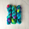 Searching for That Feeling - Hand dyed Variegated yarn -  Fingering to bulky-  turquoise teal bright aqua with pops of rainbow yellow pink blue twenty one pilots lyrics inspired