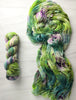 Totally Not Poisonous Flowers - Hand dyed variegated speckled yarn - Merino Fingering dk sport worsted bulky dyed to order- green forest teal purple speckled
