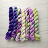 Mini Fade Yarn Set - 7 skeins 20g each  - Hand dyed yarn - purple violet blue green speckled yarn ready to ship