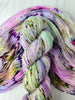 Twisting the Kaleidoscope - Hand dyed yarn, light moss green periwinkle lilac lavender purple with dark moss green and purple speckles inspired by twenty one pilots 21 lyrics