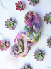 Twisting the Kaleidoscope - Hand dyed yarn, light moss green periwinkle lilac lavender purple with dark moss green and purple speckles inspired by twenty one pilots 21 lyrics