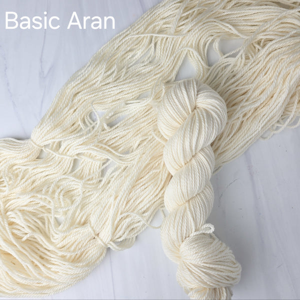 Undyed Yarn - Basic Aran - 3-ply 100g skein, white extra soft superwash merino wool
