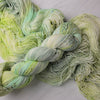 Fresh Frog - Hand dyed yarn - dyed to order on fingering sock DK sport worsted Aran or bulky yarn - light pastel mossy and mint sage green with heavy speckles