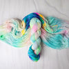 Euclid - Hand dyed Variegated assigned pooling yarn -  Fingering to bulky- pastel turquoise and rainbow with pop of vibrant darker rainbow colors inspired by sleep token song