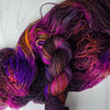 Goddamnit Donut! - Hand dyed variegated  yarn, Fingering Weight, inspired by Dungeon Crawler Carl book series - tortoiseshell Brown orange and purple violet pink