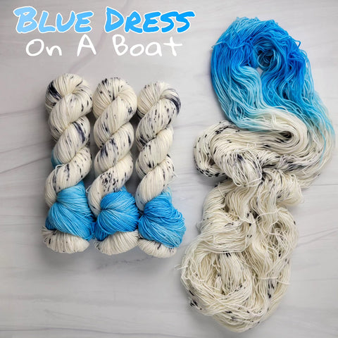Blue Dress On A Boat- Hand dyed yarn, white blue black speckled - Taylor Swift inspired