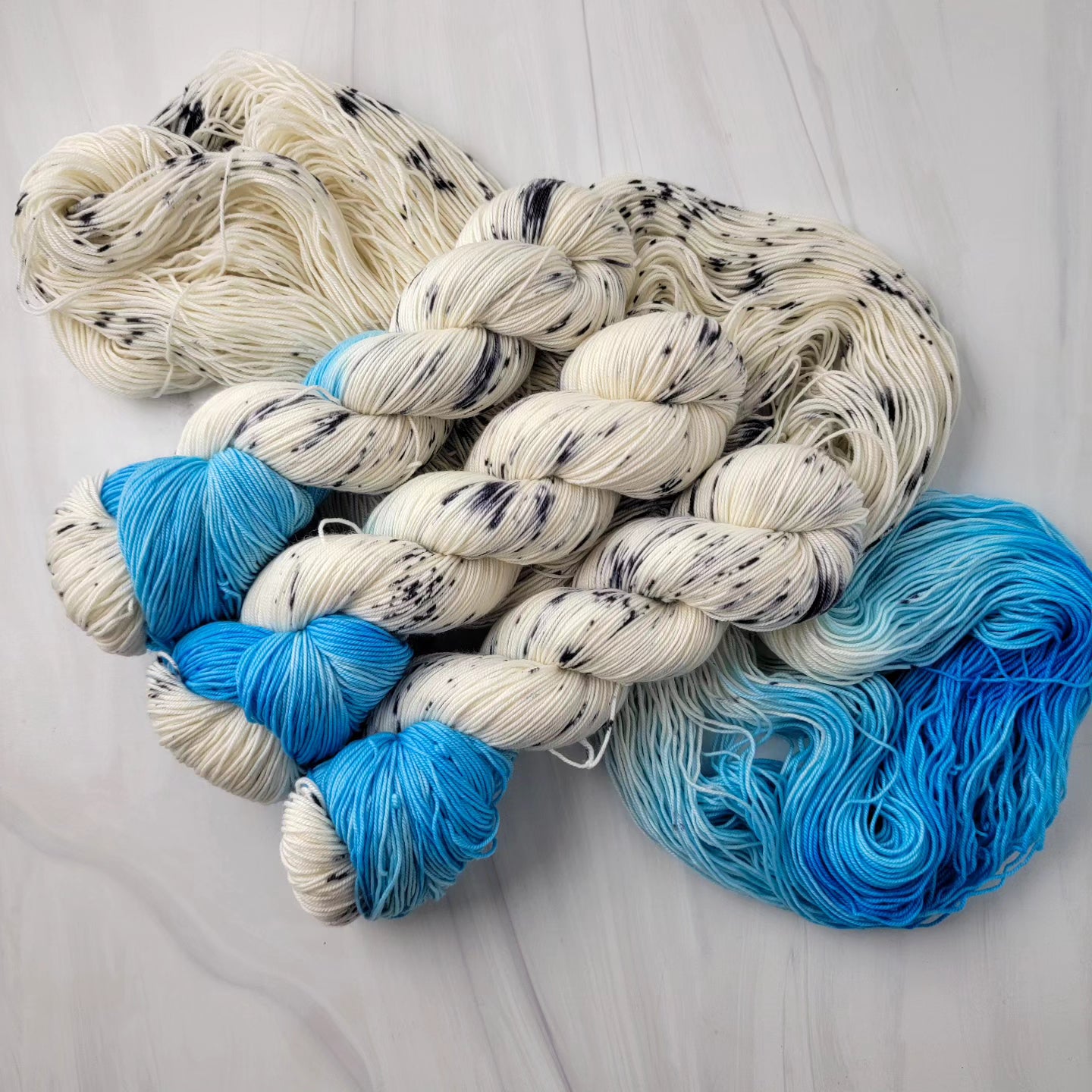 Blue Dress On A Boat- Hand dyed yarn, white blue black speckled - Tayl | Blue Barn Fiber Blue Dress On A Boat- Hand dyed yarn, white blue black speckled - Tayl | Blue Barn Fiber