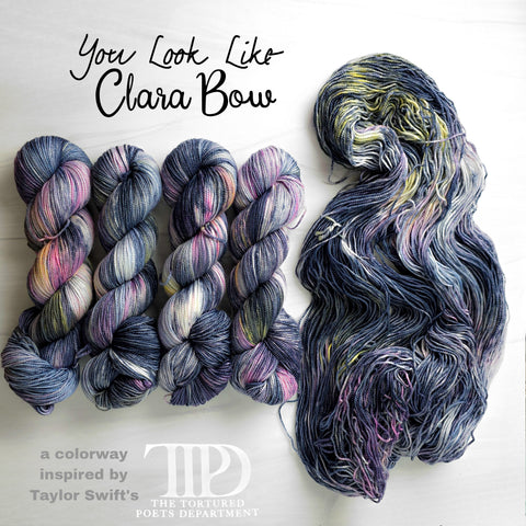 You Look Like Clara Bow - Hand dyed yarn - Taylor Swift inspired - dark grey pink yellow blue grey