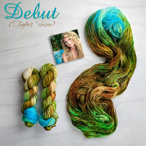 Debut - Hand dyed yarn, light blue green brown -  Taylor Swift inspired yarn