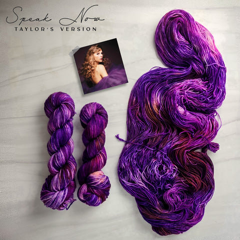 Speak Now - Hand dyed yarn, violet purple caramel brown -  Taylor Swift inspired yarn