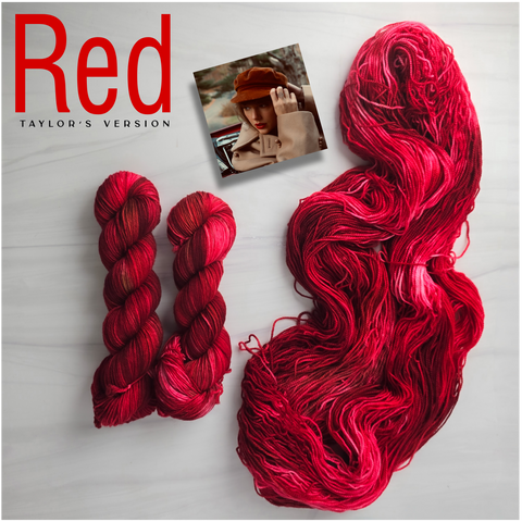 Red - Hand dyed yarn, red maroon caramel-  Taylor Swift inspired yarn