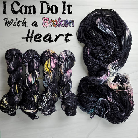 I Can Do It With a Broken Heart - Hand dyed yarn - Taylor Swift inspired - black pink yellow blue