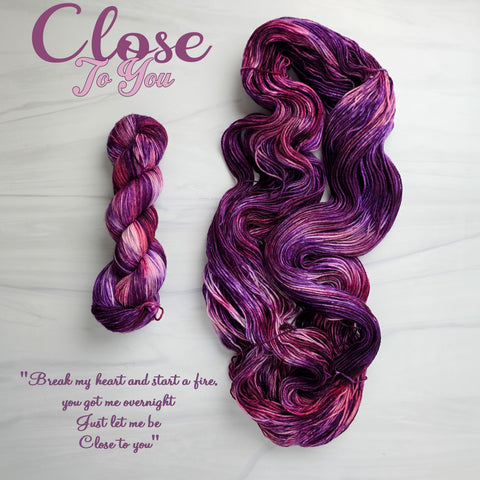 Close to You - Hand dyed yarn - SW Merino Fingering Weight - Gracie Abrams inspired colorway- rose wine mauve purple pink berry yarn