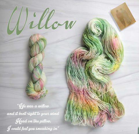 Willow - Hand dyed yarn - Taylor Swift inspired - pasted green pink yellow speckled evermore