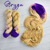 Stryga - Hand dyed yarn, Fingering Weight, assigned pooling inspired by ACOTAR by Sarah J Maas - gold beige yellow blue violet purple