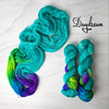 Daydream - Hand dyed assigned pooling yarn - aqua turquoise with a pop of green blue purple