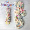 The Artists Quarter - Hand dyed yarn, Fingering Weight, speckled inspired by ACOTAR by Sarah J Maas - white background speckled with rainbow colors matches feyre colorway