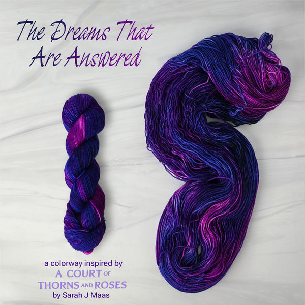 The Dreams That Are Answered - Hand dyed yarn, Fingering Weight, inspired by ACOTAR by Sarah J Maas - dark purple violet magenta berry red burgundy black pink