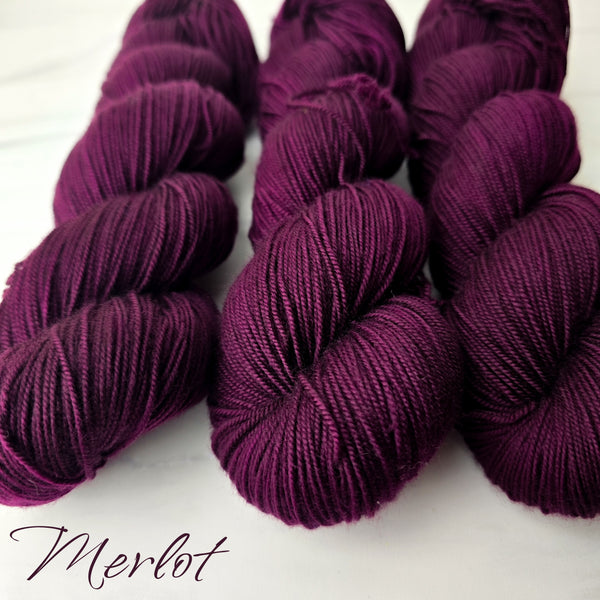 Merlot - True SOLID - Hand dyed yarn Fingering - burgundy Cabernet dark wine red