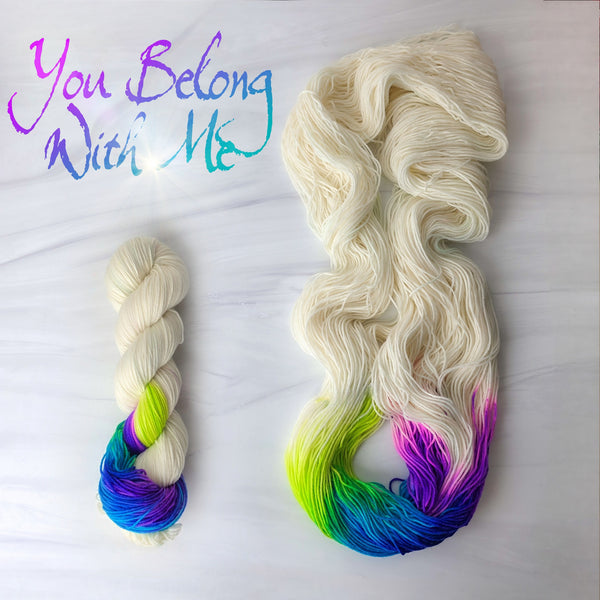 You Belong With Me-  Hand dyed assigned pooling yarn, white green blue purple pink- Taylor Swift inspired