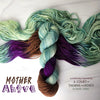 Mother Above - Hand dyed yarn, Fingering Weight, assigned pooling inspired by ACOTAR by Sarah J Maas - Sage Green with a pop of brown and boysenberry purple eggplant