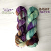 Vulgar Geature - Hand dyed yarn, Fingering Weight, inspired by ACOTAR by Sarah J Maas - Sage Green brown and boysenberry purple eggplant