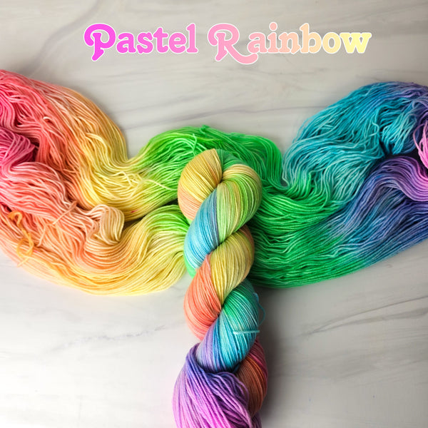 Pastel Rainbow Palindrome - Hand dyed variegated yarn -roygbiv assigned color pooling yarn