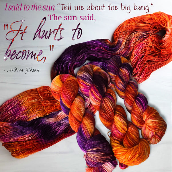 It Hurts to Become - Hand dyed yarn, orange fuchsia magenta purple white speckled - Andrea Gibson Poetry inspired