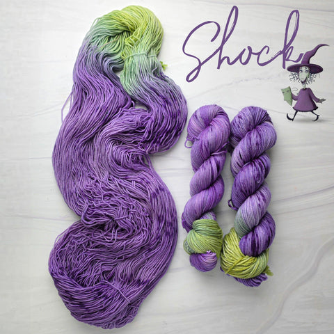 Shock - Hand dyed yarn, assigned pooling - Nightmare Before Christmas inspired collection - light purple green moss