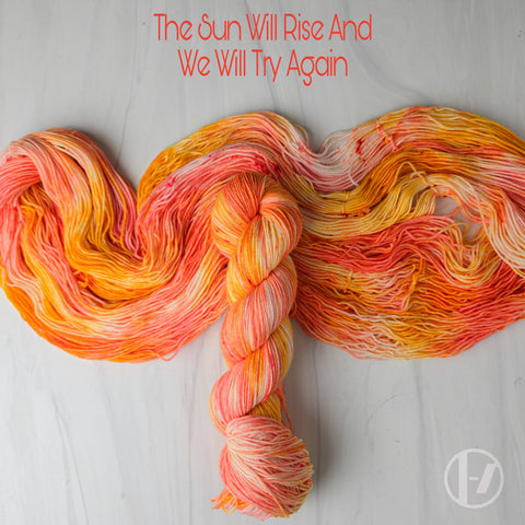 The sun will rise and we will try again  - Hand dyed yarn, light coral orange peach with speckles inspired by twenty one pilots 21 lyrics