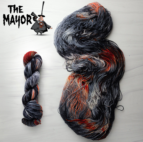 The Mayor - Hand dyed yarn - Nightmare Before Christmas inspired collection - black grey peach orange