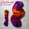It Hurts to Become - Hand dyed yarn, orange fuchsia magenta purple white speckled - Andrea Gibson Poetry inspired
