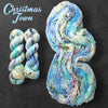 Christmas Town - Hand dyed yarn - Nightmare Before Christmas inspired collection - blue white with speckles of red green peach rainbow