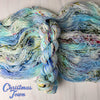 Christmas Town - Hand dyed yarn - Nightmare Before Christmas inspired collection - blue white with speckles of red green peach rainbow