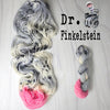 Dr Finkelstein - Hand dyed yarn, assigned pooling - Nightmare Before Christmas inspired collection - white grey pink black speckles
