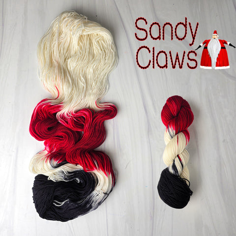 Sandy Claws - Santa - Hand dyed yarn, assigned pooling - Nightmare Before Christmas inspired collection -  white black red