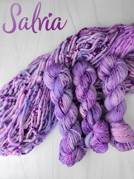 Salvia - Hand dyed deconstructed variegated yarn - Merino Fingering to worsted pastel purple lilac violet lavender speckles