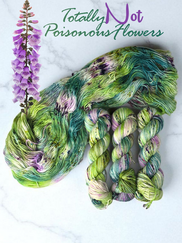 Totally Not Poisonous Flowers - Hand dyed variegated speckled yarn - Merino Fingering dk sport worsted bulky dyed to order- green forest teal purple speckled