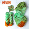 The Life Of A Showgirl - Hand dyed assigned pooling yarn, mint green and moss yarn with a pop of orange -  Taylor Swift inspired yarn