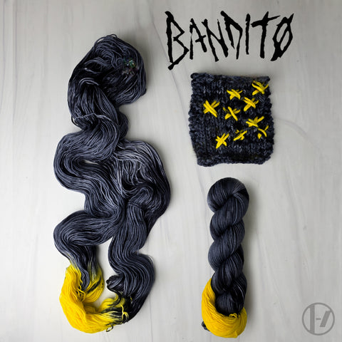 Bandito - Hand dyed Assigned Pooling Variegated yarn - twenty one pilots inspired - Fingering to bulky-grey and black with yellow pop