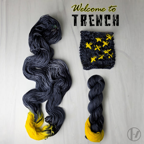Welcome to Trench - Hand dyed Assigned Pooling Variegated yarn - twenty one pilots inspired - Fingering to bulky-grey and black with yellow pop