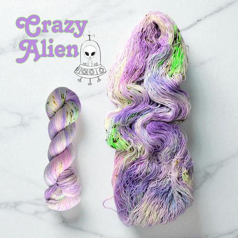 Crazy Alien - Hand dyed deconstructed variegated speckled yarn - Merino Fingering to worsted purple green
