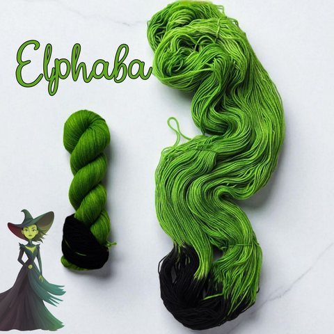 Elphaba - Hand dyed Color Pooling yarn -  assigned pooling yarn -  sour apple green and black - wizard of oz wicked inspired