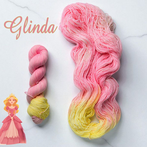 Glinda - Hand dyed Color Pooling yarn -  assigned pooling yarn - light pink and yellow - wizard of oz wicked inspired