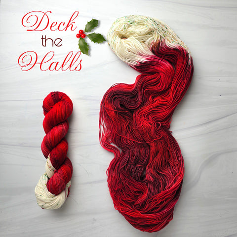 Deck the Halls - Hand dyed assigned pooling yarn -SW Merino choose your base fingering sock dk lace bulky aran red and white