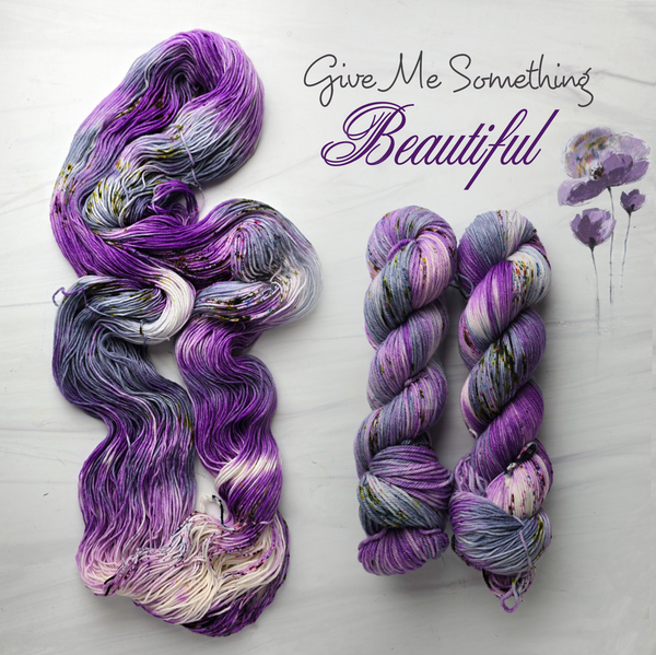 Give Me Something Beautiful - Hand dyed yarn, grey white violet grape purple with dark moss green and purple speckles inspired by bad omens Miracle lyrics