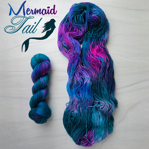 Mermaid Tail -  Hand dyed variegated yarn -pink blue purple teal
