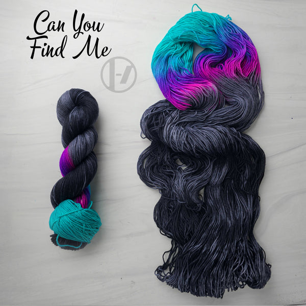 Can You Find Me - Hand dyed Assigned Pooling Variegated yarn - twenty one pilots inspired - Fingering to bulky - black grey pop of blue pink - 21 pilots